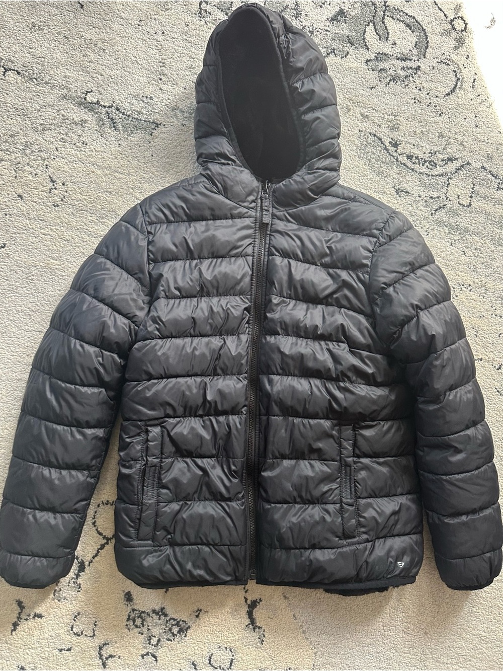 Kids Lands End XL Black Puffer Hooded Jacket